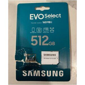 Samsung Evo Select 512GB Micro SD Card With Adapter High Speed Memory Storage